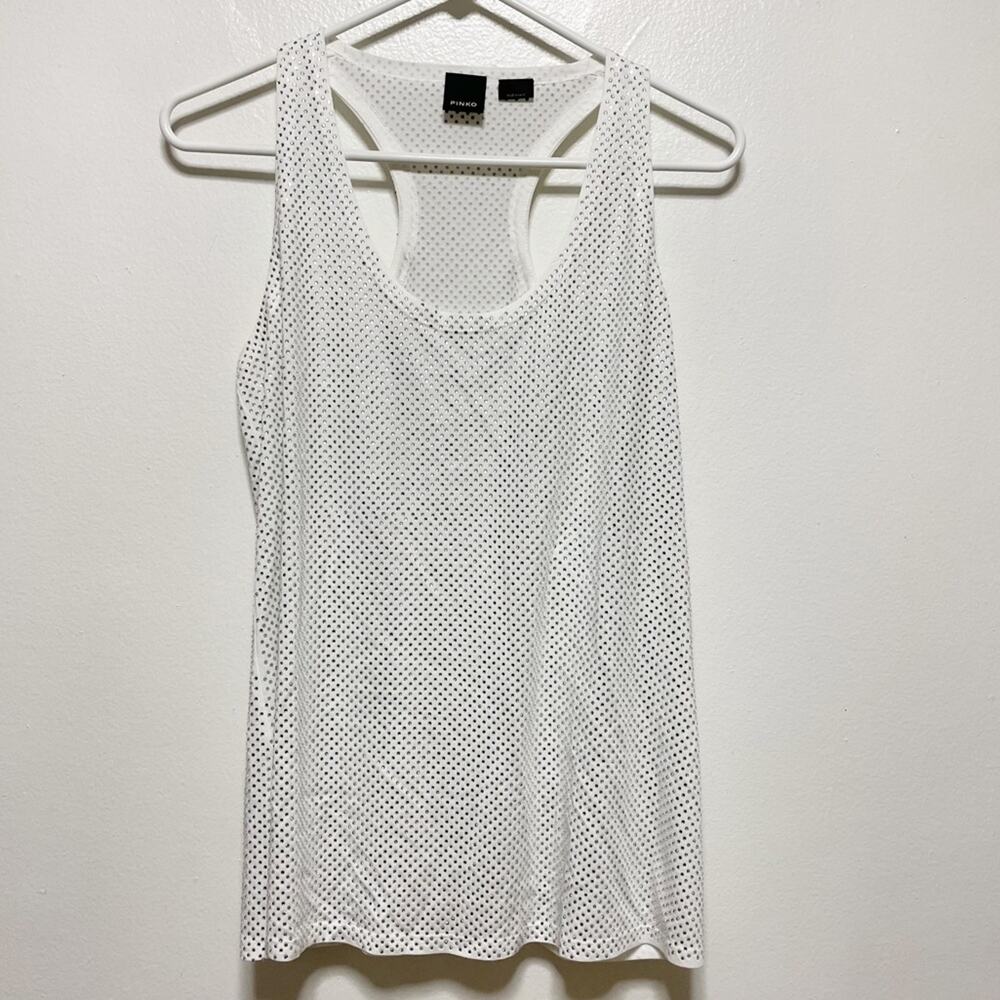 Pinko White Bakugan Embellished Racerback Tank Top Blouse